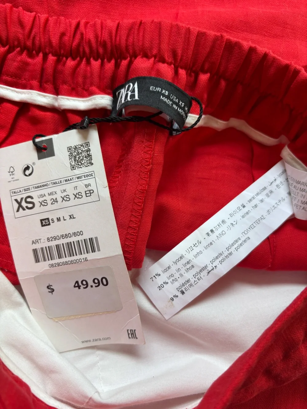 Zara Red Wide-Leg Linen Pants